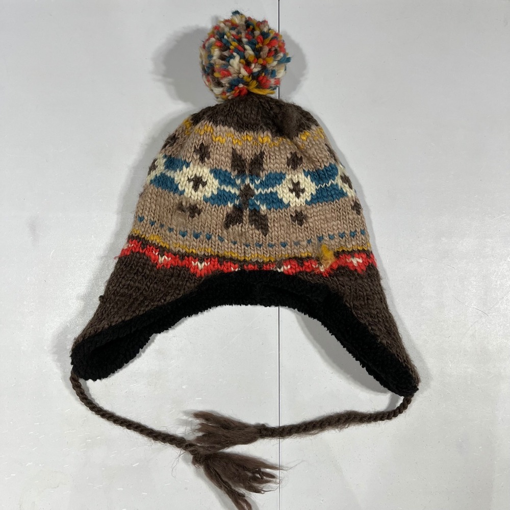 American Eagle Y2K Granola Nordic Ski Trapper Hat Fair Isle Knit Sherpa Lined